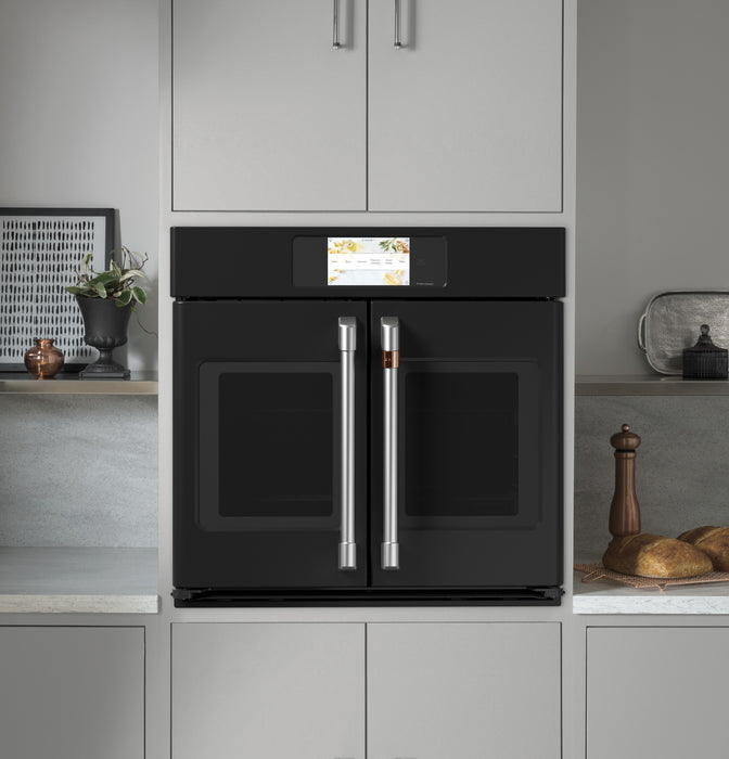 Four mural électrique Café de 5 pi³ et de 30 po avec convection européenne véritable et portes françaises - noir mat - CTS90FP3ND1