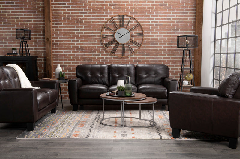 Sofa Curt de 85 po en cuir véritable avec capitonnage à boutons - brun