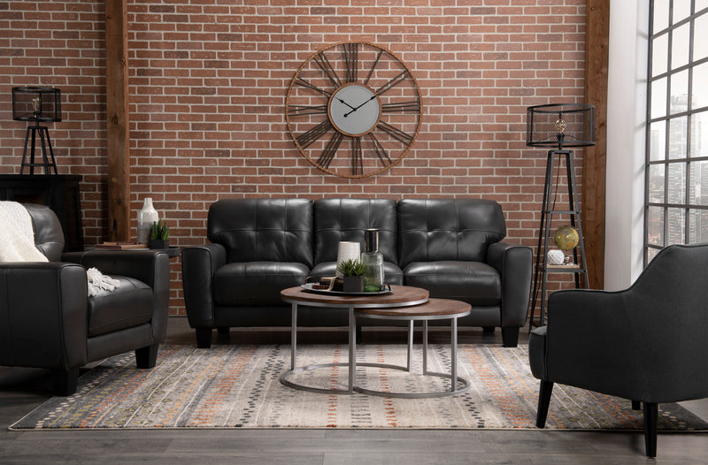 Sofa Curt de 85 po en cuir véritable avec capitonnage à boutons - gris