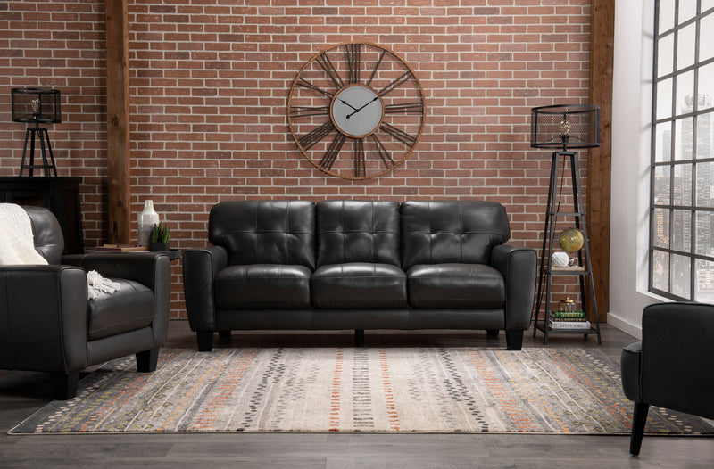 Sofa Curt de 85 po en cuir véritable avec capitonnage à boutons - gris