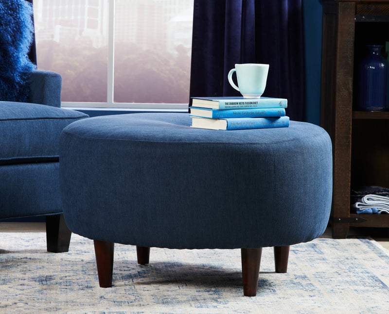 Pouf personnalisable The Curve de Sofa Lab de 31 po fabriqué au Canada en tissu d’apparence lin - bleu Pax Navy
