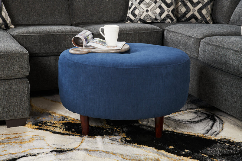 Pouf personnalisable The Curve de Sofa Lab de 31 po fabriqué au Canada en tissu d’apparence lin - bleu Pax Navy