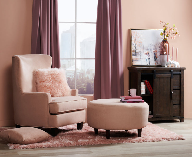 Pouf personnalisable The Curve de Sofa Lab de 31 po fabriqué au Canada en tissu d’apparence lin - rose Pax Rose