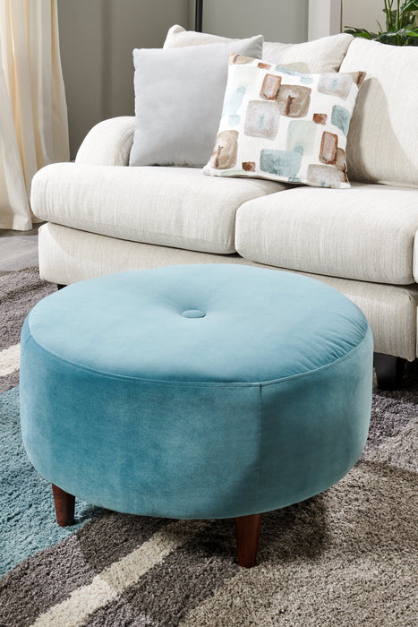 Pouf personnalisable The Curve de Sofa Lab de 31 po fabriqué au Canada en tissu de velours - bleu Sea Blue