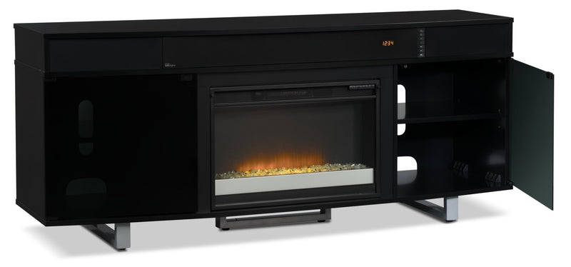 Meuble pour téléviseur moderne Odesos de 72 po avec foyer électrique, rangement et système de gestion des câbles pour téléviseurs jusqu’à 80 po - noir