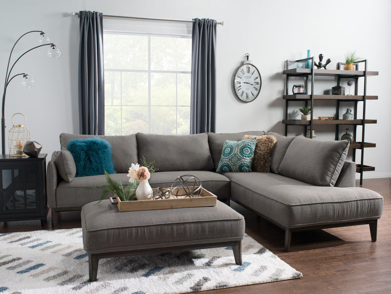 Pouf Gena de Cindy Crawford Home de 45 po en tissu d’apparence lin avec base et pattes en bois - gris anthracite