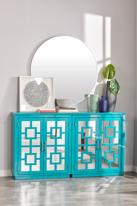 Armoire décorative Darci de 31,5 po avec portes en miroir - bleue