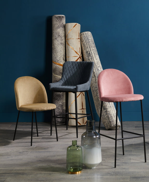 Tabouret Demi de hauteur comptoir en tissu d’apparence velours et en métal - gris