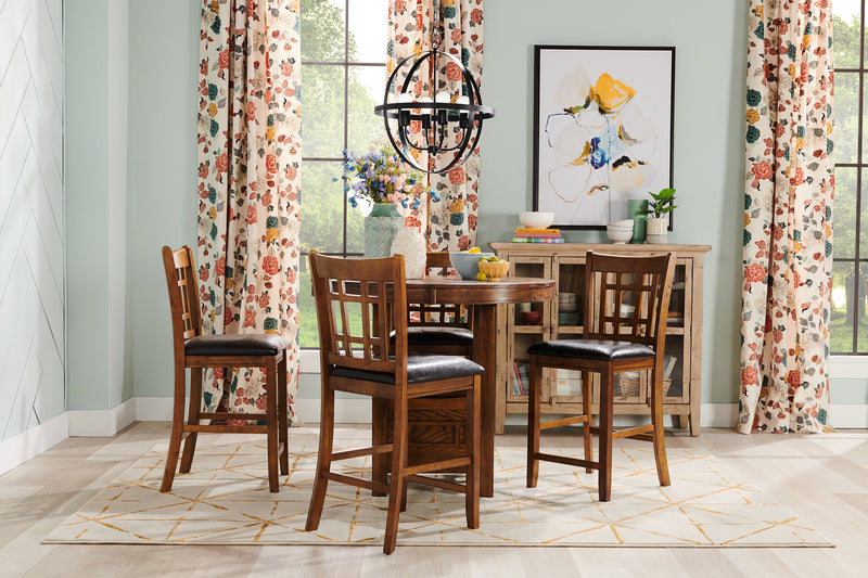 Ensemble de salle à manger Dena 5 pièces de hauteur comptoir avec table ronde, rallonge de 42 po à 60 po (L) et 4 chaises - chêne brun