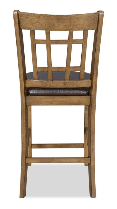 Chaise de salle à manger Dena de hauteur comptoir en tissu de cuir végétalien - chêne brun