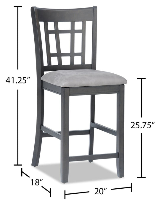 Chaise de salle à manger Dena de hauteur comptoir en tissu de cuir végétalien - grise