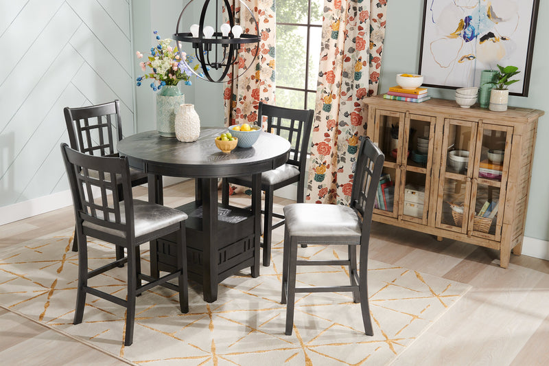 Table de salle à manger ronde Dena de 42 po à 60 po (L) de hauteur comptoir et avec rallonge - grise