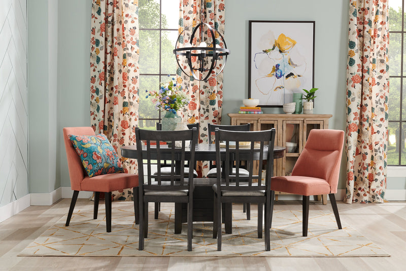 Ensemble de salle à manger Dena 5 pièces avec table ronde, rallonge de 42 po à 60 po (L) et chaises - gris