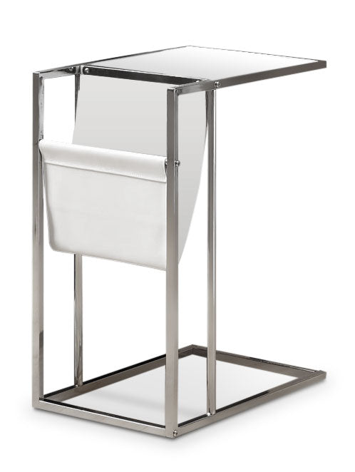 Table d'appoint Durham de 19 po en forme de C avec dessus en verre - chrome