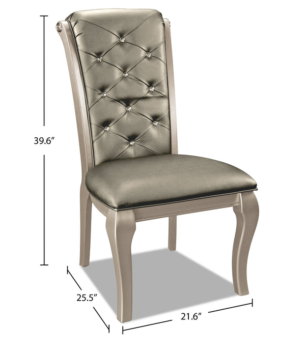 Chaise de salle à manger Diva en tissu de cuir végétalien capitonné - gris argenté