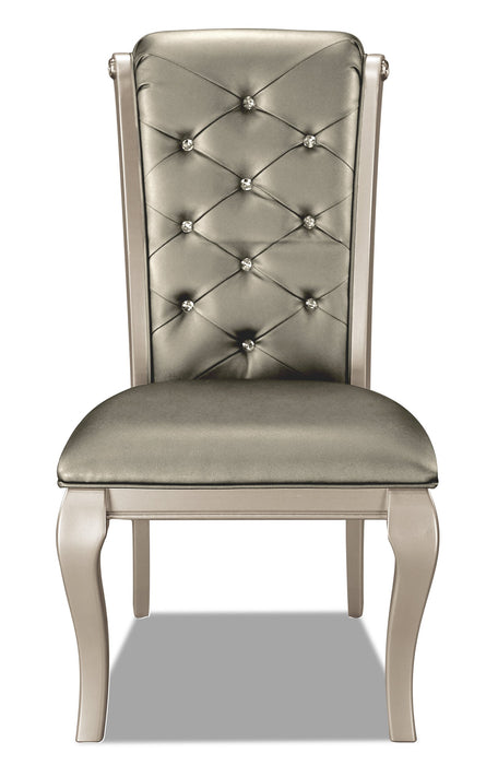 Chaise de salle à manger Diva en tissu de cuir végétalien capitonné - gris argenté