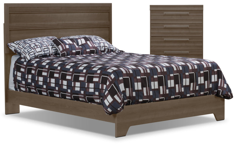 Ensemble de chambre à coucher Olivia 4 pièces avec grand lit et commode verticale - gris