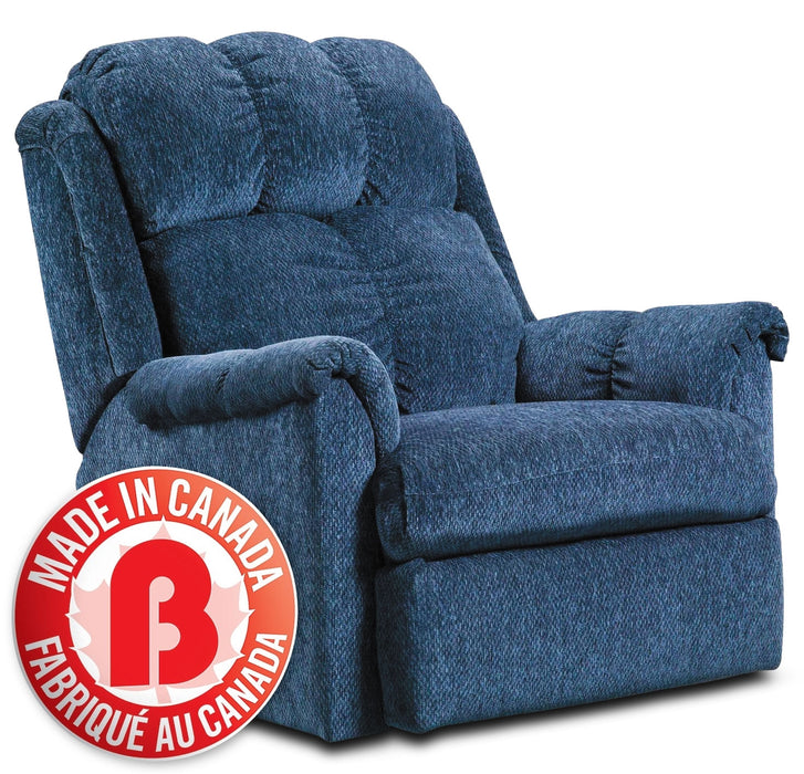 Fauteuil à inclinaison électrique de 35 po fabriqué au Canada en tissu de chenille - bleu marine