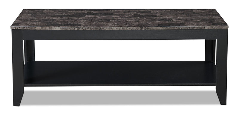 Ensemble 3 tables Roma de 47,5 po (table à café et 2 tables de bout) avec tablette - imitation de marbre noir