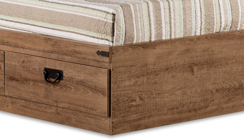 Ensemble lit matelot et tête de lit bibliothèque Driftwood pour enfants, brun - format lit double