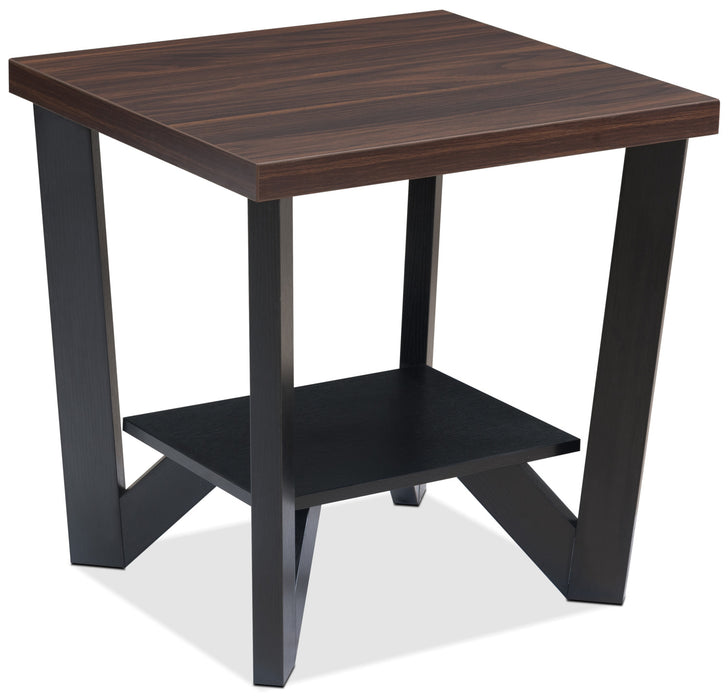 Ensemble 3 tables modernes Arika de 47,5 po (table à café et 2 tables de bout) avec tablette - noyer foncé et noir 