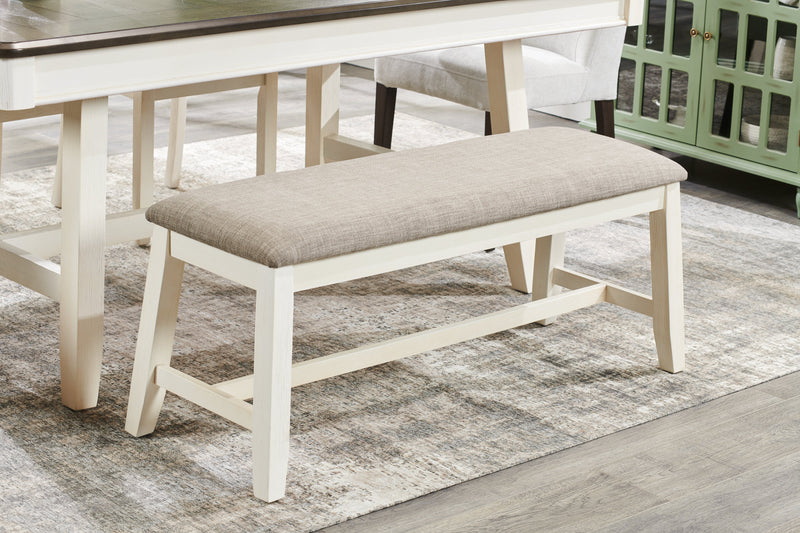 Banc de salle à manger Echo de 47,24 po (L) en bois avec tissu d’apparence lin - gris et blanc