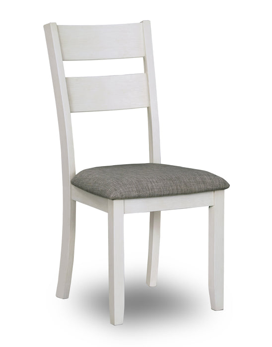 Ensemble de table salle à manger Echo 5 pièces avec table de 70 po (L), tiroirs de rangement, base à tréteaux et 4 chaises - blanc-gris