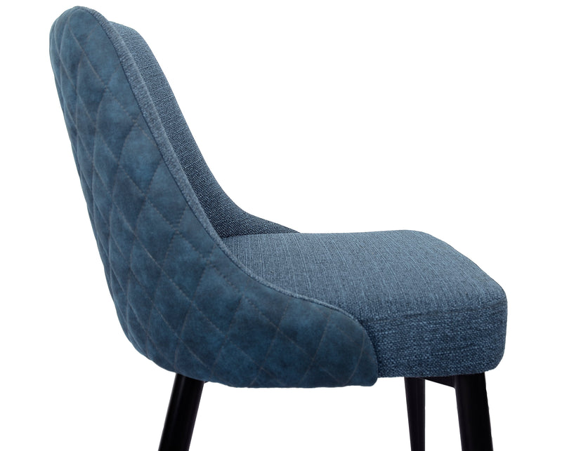 Tabouret Eden de hauteur comptoir en tissu d’apparence lin et en métal - bleu