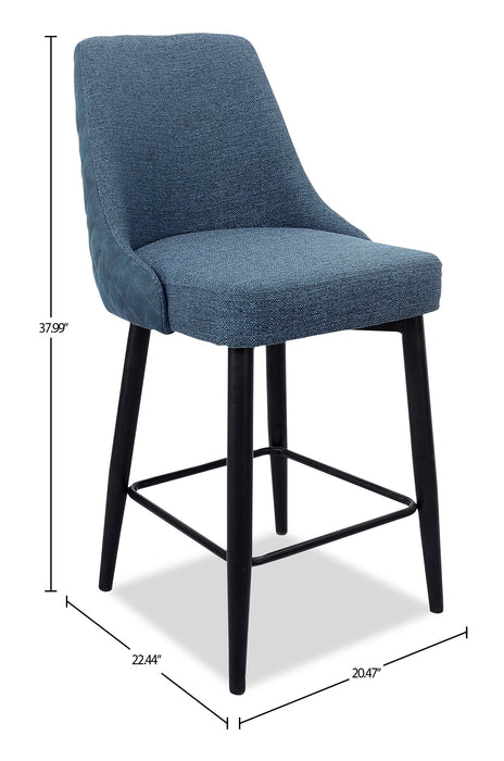 Tabouret Eden de hauteur comptoir en tissu d’apparence lin et en métal - bleu