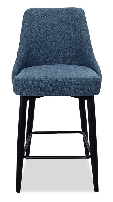 Tabouret Eden de hauteur comptoir en tissu d’apparence lin et en métal - bleu