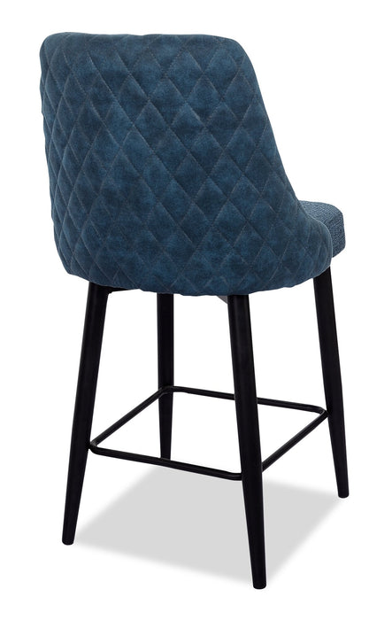 Tabouret Eden de hauteur comptoir en tissu d’apparence lin et en métal - bleu