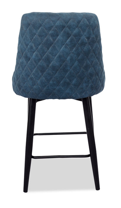 Tabouret Eden de hauteur comptoir en tissu d’apparence lin et en métal - bleu