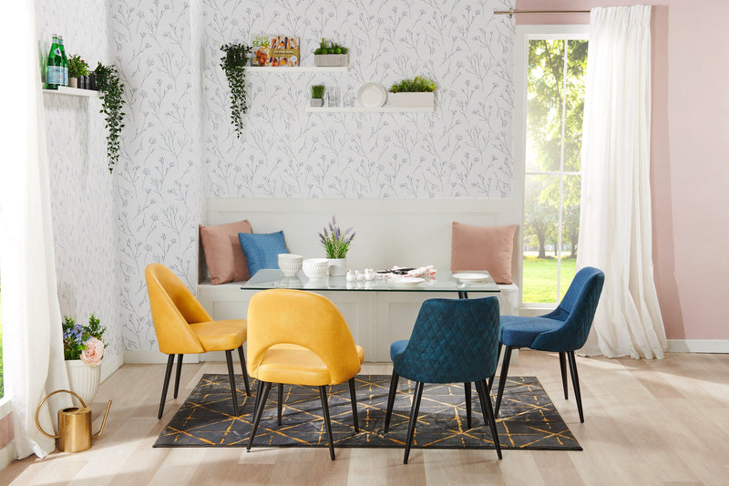 Chaise de salle à manger Eden en tissu d’apparence lin et en métal - bleue