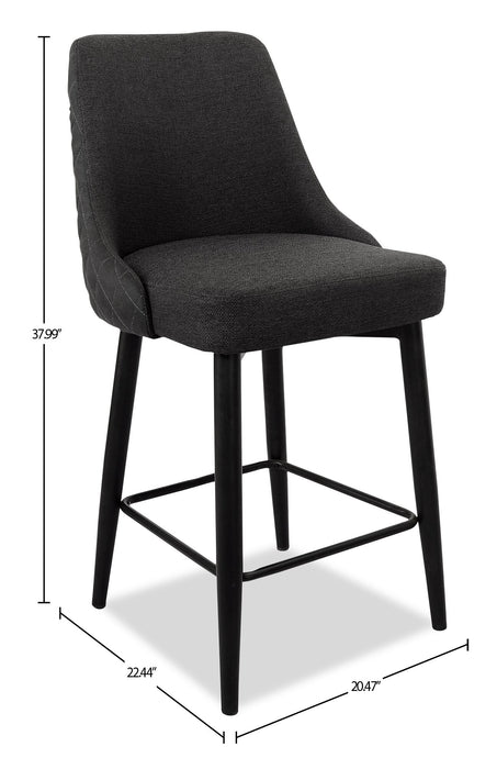 Tabouret Eden de hauteur comptoir en tissu d’apparence lin et en métal - anthracite