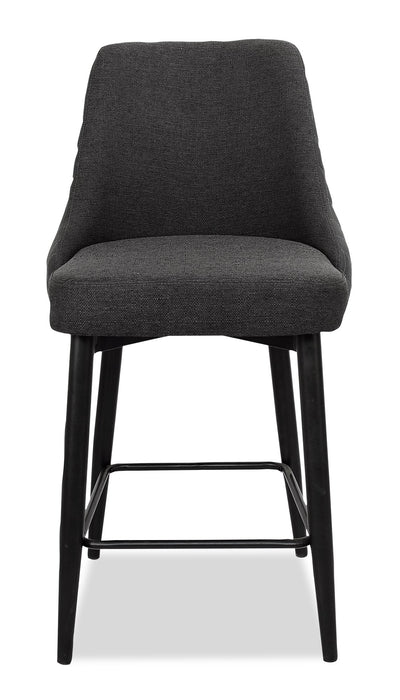 Tabouret Eden de hauteur comptoir en tissu d’apparence lin et en métal - anthracite