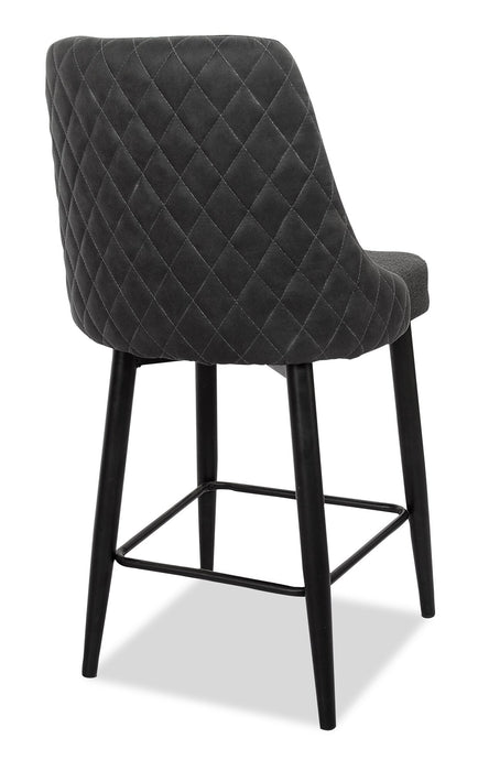 Tabouret Eden de hauteur comptoir en tissu d’apparence lin et en métal - anthracite