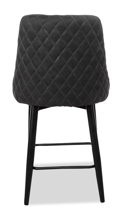 Tabouret Eden de hauteur comptoir en tissu d’apparence lin et en métal - anthracite