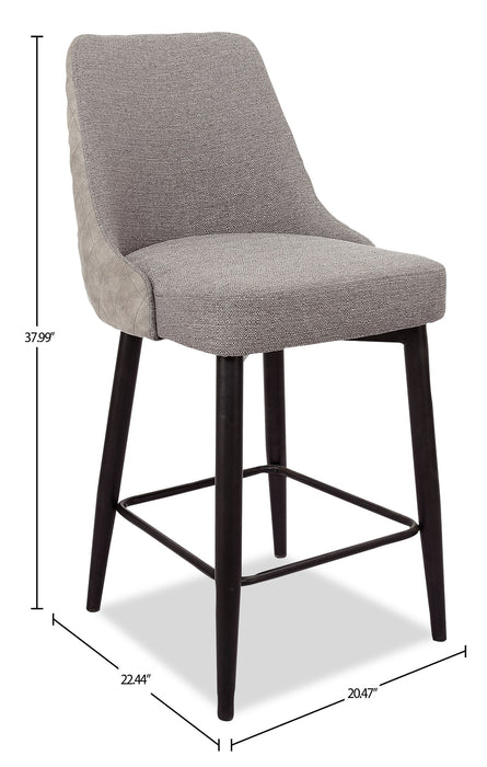 Tabouret Eden de hauteur comptoir en tissu d’apparence lin et en métal - gris
