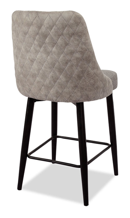 Tabouret Eden de hauteur comptoir en tissu d’apparence lin et en métal - gris
