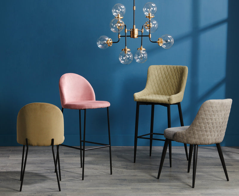 Chaise de salle à manger Eden en tissu d’apparence lin et en métal - grise