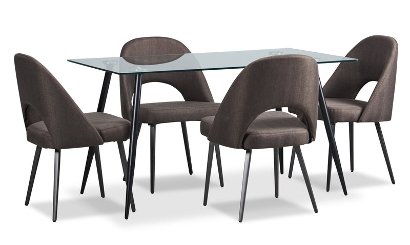 Chaise de salle à manger Elijah en tissu d’apparence lin et en métal - grise