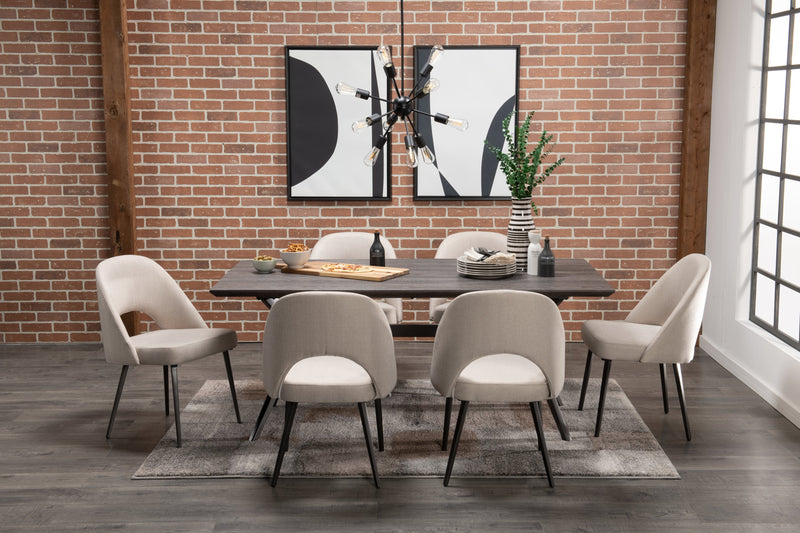 Chaise de salle à manger Elijah en tissu d’apparence lin et en métal - taupe