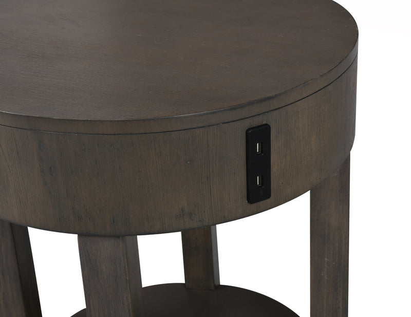 Table de bout ronde rustique Elroy de 20 po avec rangement et tablette - bois brun et gris