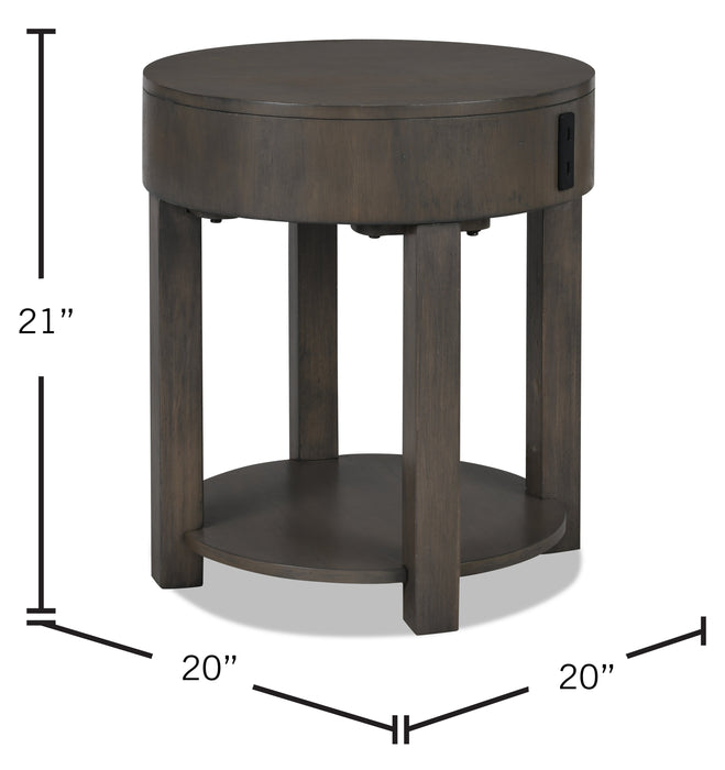 Table de bout ronde rustique Elroy de 20 po avec rangement et tablette - bois brun et gris