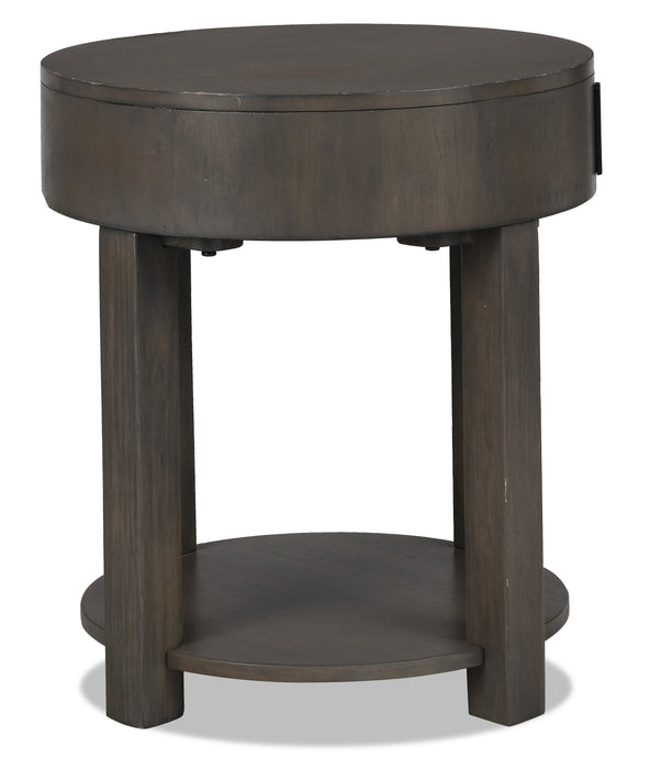 Table de bout ronde rustique Elroy de 20 po avec rangement et tablette - bois brun et gris
