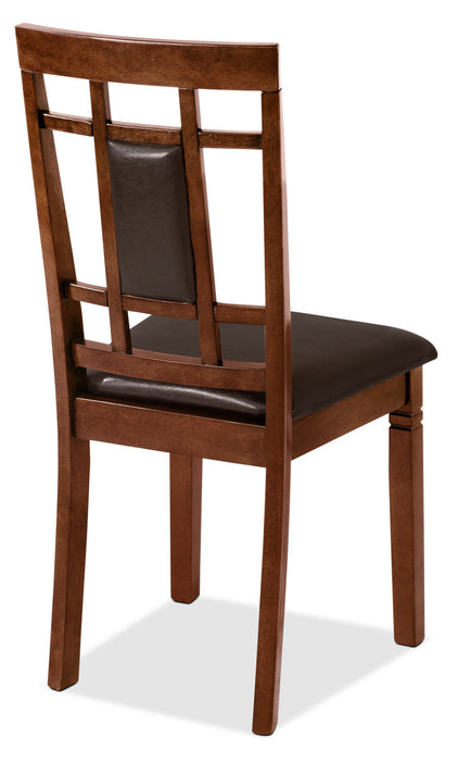 Chaise de salle à manger Aran en tissu de cuir végétalien avec dossier à lattes - brune