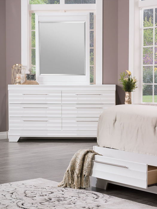 Ensemble de chambre à coucher Olivia 5 pièces fabriqué au Canada avec lit de rangement, commode et miroir, blanc - format grand lit
