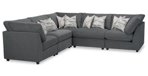Sofa sectionnel modulaire Evolve de Scott Living 5 pièces en tissu d’apparence lin avec coussins en duvet et plumes - gris anthracite