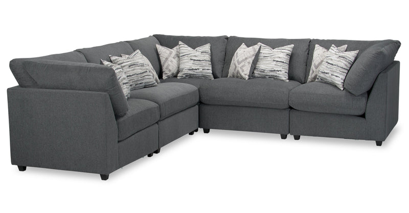 Sofa sectionnel modulaire Evolve de Scott Living 5 pièces en tissu d’apparence lin avec coussins en duvet et plumes - gris anthracite