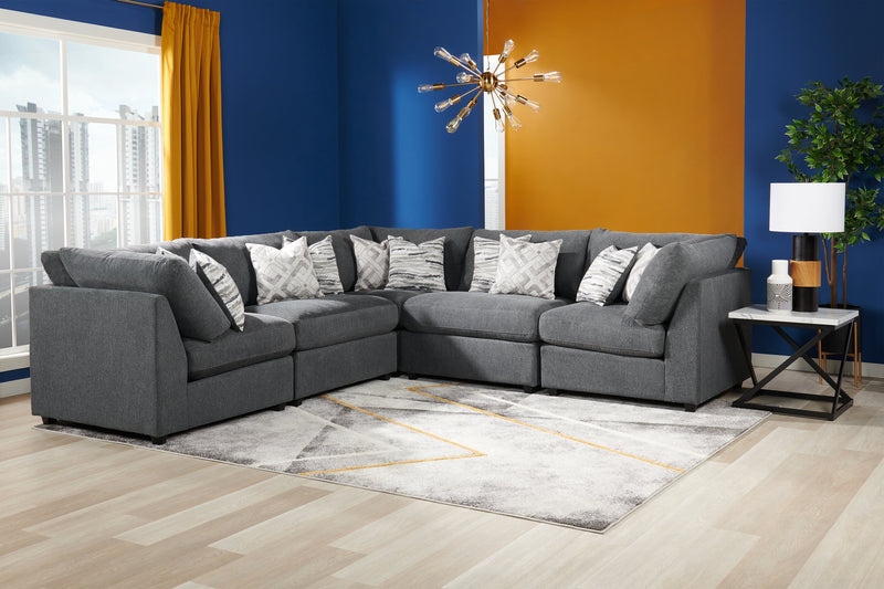 Sofa sectionnel modulaire Evolve de Scott Living 5 pièces en tissu d’apparence lin avec coussins en duvet et plumes - gris anthracite